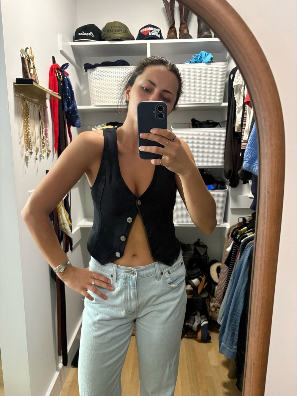 Aritzia Black Button-Front Fitted Tank Vest